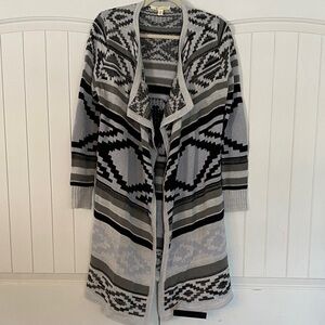 Miami Aztec Geometric Black and Gray Cardigan Medium